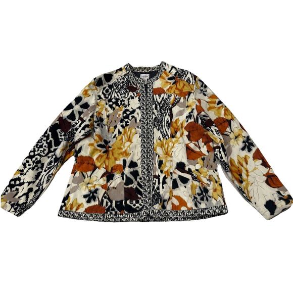 Chico’s Womens Bold Floral Print Jacket Size 2 (L) Fall Autumn Colors Boho Artsy - Picture 2 of 8